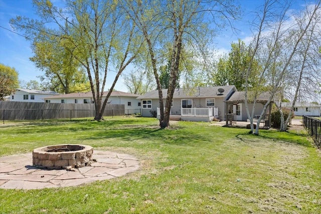 515 Kingman Blvd, Madrid, IA 50156 - view of yard featuring an outdoor fire pit, a patio, and a deck
