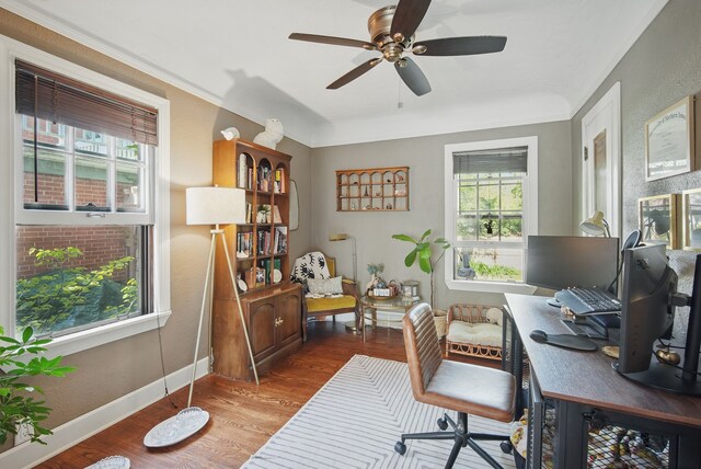 1534 41st St, Des Moines, IA 50311 - home office featuring wood finished floors, ceiling fan, and baseboards