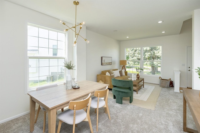 213 Bridgewood Dr, West Des Moines, IA 50266 - carpeted dining room with a chandelier and recessed lighting