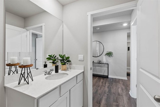 bathroom featuring wood finished floors and vanity