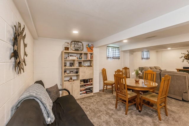 1249 NW 108th Cir, Clive, IA 50325 - carpeted dining area with concrete block wall