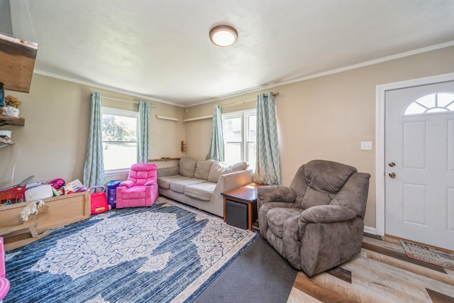 1523 Allison Ave, Des Moines, IA 50314 - living area with wood finished floors and crown molding