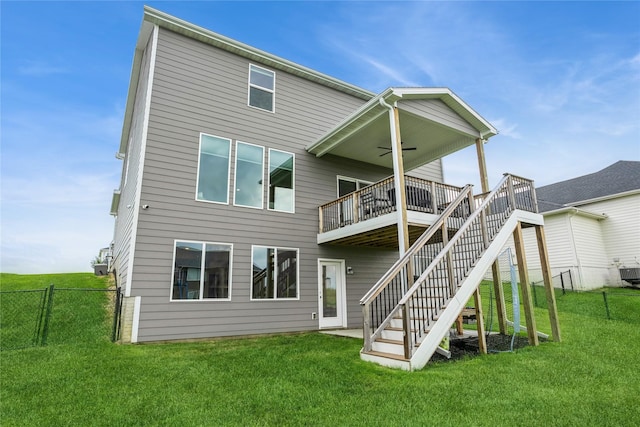 2920 Oak St, Norwalk, IA 50211 - rear view of house featuring a ceiling fan, a deck, and stairway