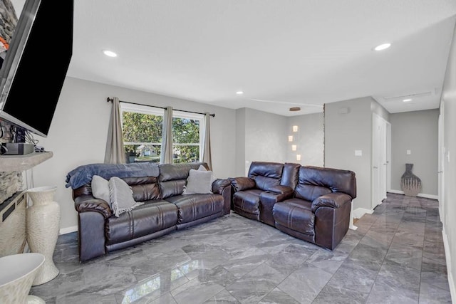 518 Maxwelton Dr, Des Moines, IA 50315 - living room featuring marble tiled flooring, recessed lighting, and baseboards