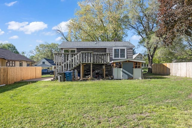 518 Maxwelton Dr, Des Moines, IA 50315 - rear view of property with stairway and a wooden deck