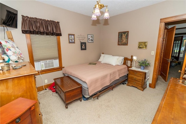 carpeted bedroom featuring cooling unit
