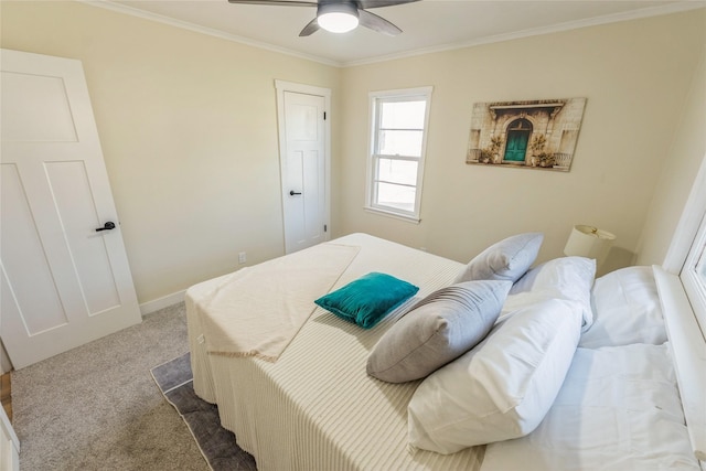 1916 Locust St, West Des Moines, IA 50265 - bedroom with dark carpet, crown molding, baseboards, and a ceiling fan