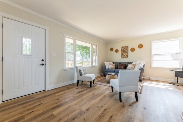 1916 Locust St, West Des Moines, IA 50265 - living room with wood finished floors and ornamental molding