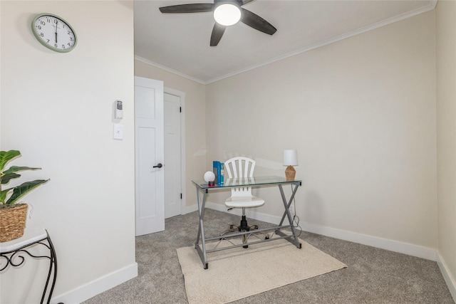 1916 Locust St, West Des Moines, IA 50265 - carpeted office space with crown molding and a ceiling fan