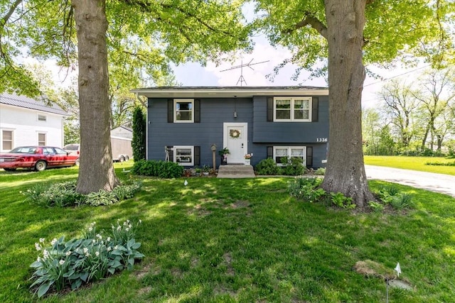 raised ranch with a front lawn