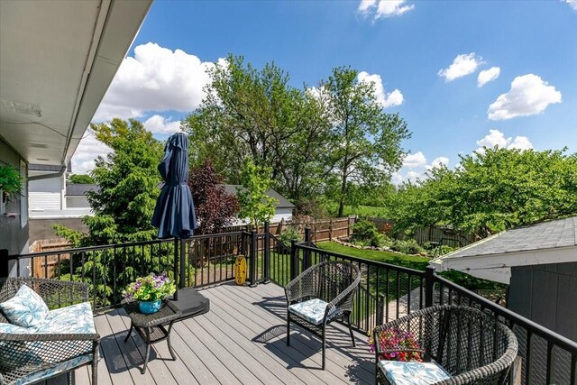 deck featuring a fenced backyard