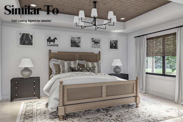 601 W Wright Rd, Norwalk, IA 50211 - bedroom featuring a chandelier, wood finished floors, baseboards, wood ceiling, and recessed lighting