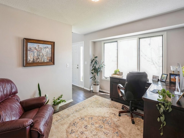 5031 Cherrywood Dr, West Des Moines, IA 50265 - office with dark wood-style floors, baseboards, and a textured ceiling