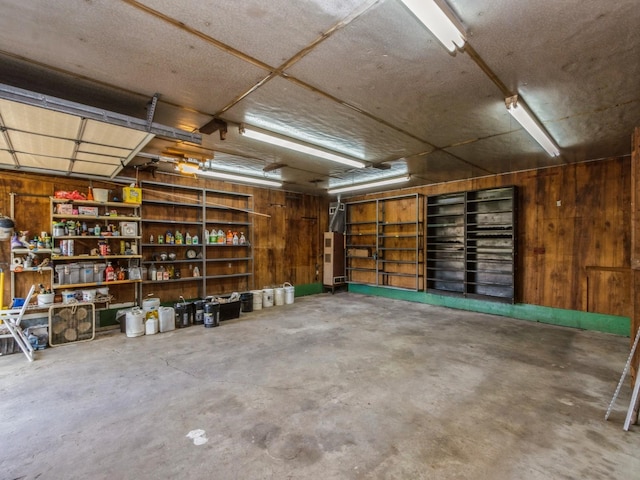 garage with wooden walls