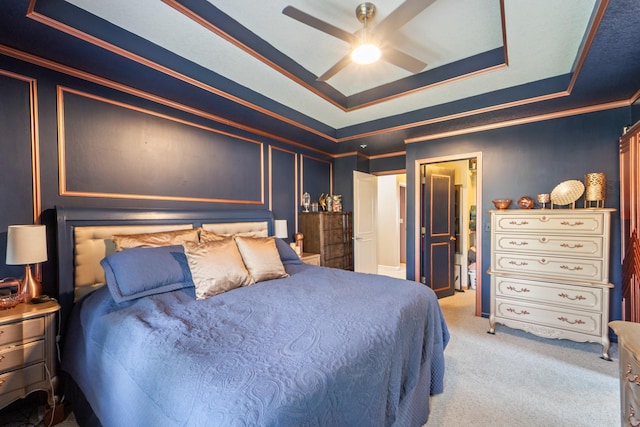 3905 NW 4th St, Ankeny, IA 50023 - bedroom featuring carpet flooring, crown molding, a raised ceiling, and ceiling fan