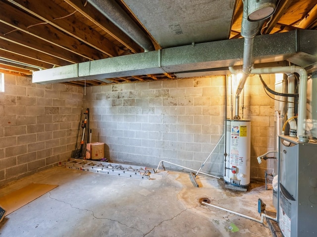 unfinished below grade area with water heater