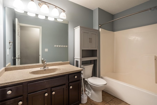 15046 Summit Dr, Clive, IA 50325 - bathroom featuring vanity, shower / tub combination, tile patterned flooring, and a textured ceiling