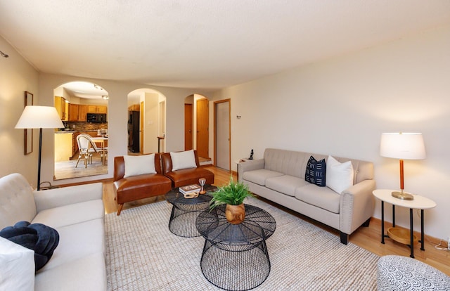 10476 Ricardo Rd, Clive, IA 50325 - living area featuring arched walkways and light wood-type flooring