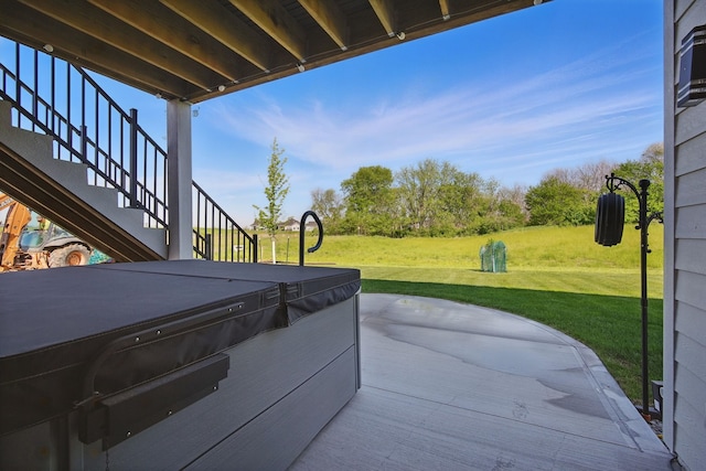 425 NW Woodmoor Dr, Waukee, IA 50263 - view of patio / terrace with stairs and a hot tub