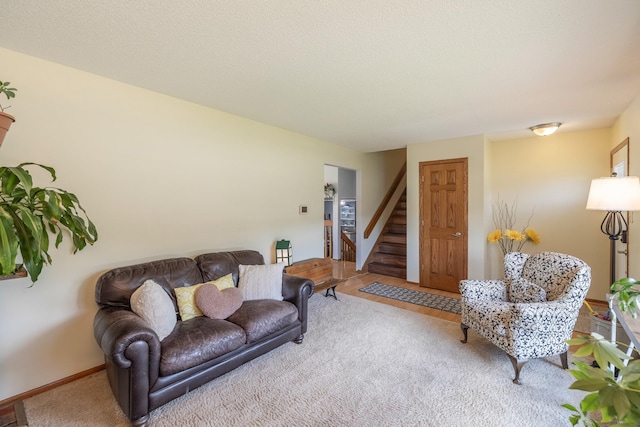 8123 Brookview Dr, Urbandale, IA 50322 - carpeted living room with stairs and baseboards