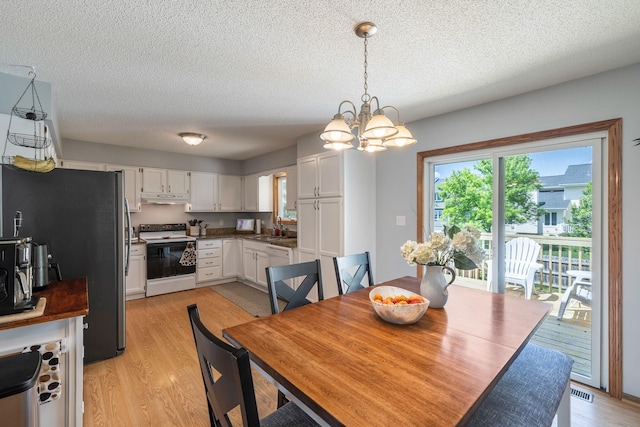 8123 Brookview Dr, Urbandale, IA 50322 - dining area with a chandelier, plenty of natural light, light wood finished floors, and a textured ceiling
