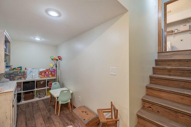8123 Brookview Dr, Urbandale, IA 50322 - rec room featuring dark wood-style flooring and recessed lighting