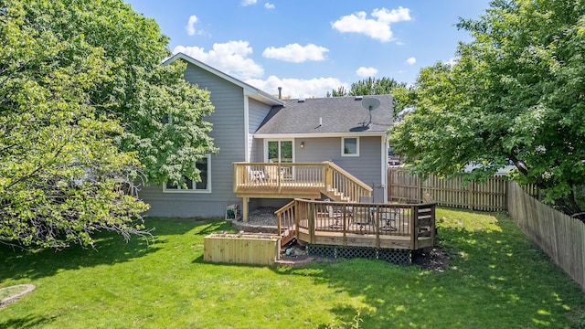 8123 Brookview Dr, Urbandale, IA 50322 - rear view of property with a deck, a fenced backyard, stairway, and a shingled roof
