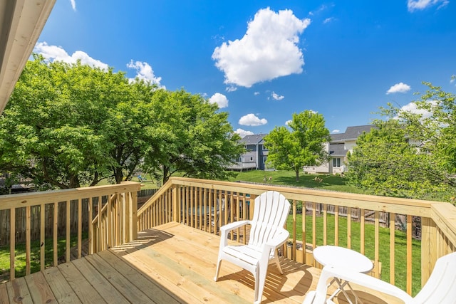 8123 Brookview Dr, Urbandale, IA 50322 - wooden deck featuring a lawn