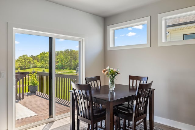 dining room featuring wood finished floors and baseboards