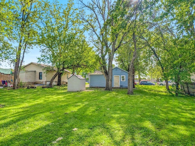 view of yard featuring a shed and an outdoor structure