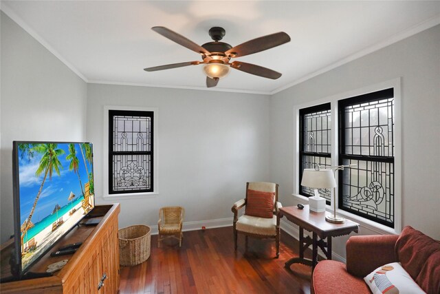 4027 Fagen Dr, Des Moines, IA 50310 - office space with ornamental molding, wood-type flooring, baseboards, and ceiling fan