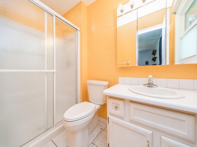 3800 Western Hills Dr, West Des Moines, IA 50265 - bathroom with tile patterned flooring, vanity, toilet, and a shower stall