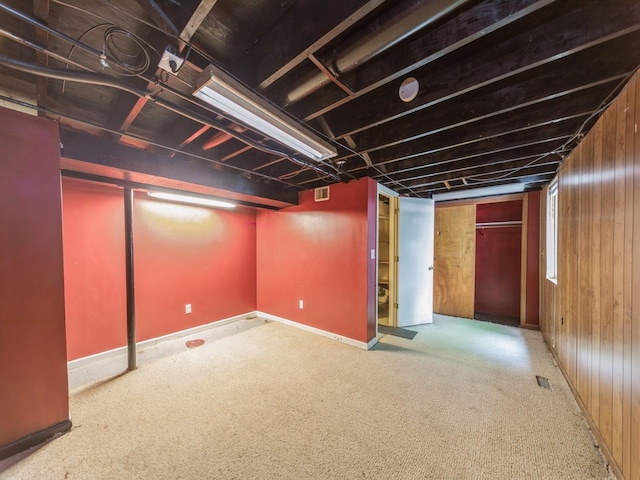 3800 Western Hills Dr, West Des Moines, IA 50265 - finished basement featuring carpet flooring, wood walls, and baseboards