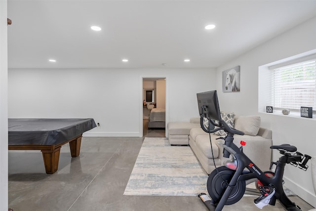208 Mckinley Ave, Des Moines, IA 50315 - rec room with recessed lighting, concrete flooring, baseboards, and billiards table