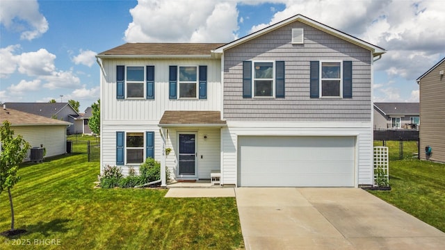 1508 E Euclid Ave, Indianola, IA 50125 - view of front facade with an attached garage, central AC unit, driveway, and board and batten siding
