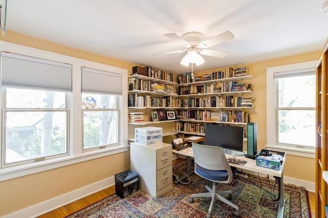 3312 Oakland St, Ames, IA 50014 - office featuring plenty of natural light, wood finished floors, baseboards, and ceiling fan