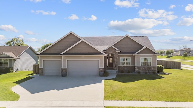 913 SE Trail Ridge Rd, Grimes, IA 50111 - craftsman inspired home with concrete driveway, an attached garage, a front lawn, and stone siding