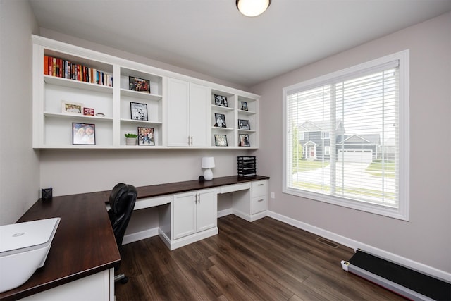675 SE Maxwell Dr, Waukee, IA 50263 - office area featuring built in desk and dark wood-style floors