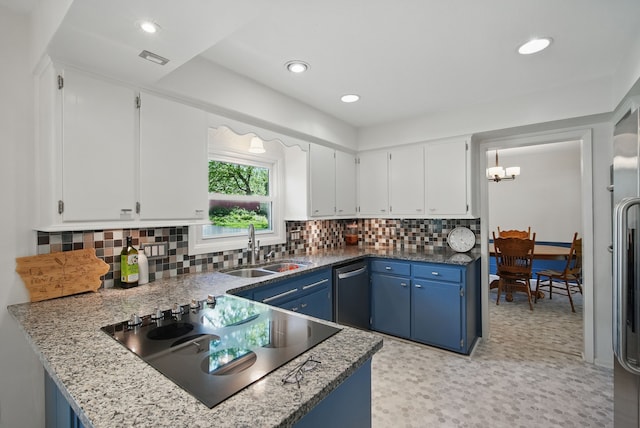 6700 Sheridan Ave, Des Moines, IA 50322 - kitchen featuring black electric cooktop, a sink, blue cabinetry, white cabinets, and recessed lighting