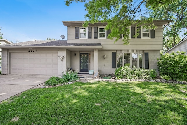 6700 Sheridan Ave, Des Moines, IA 50322 - view of front of property featuring brick siding, a garage, a front yard, driveway, and a shingled roof