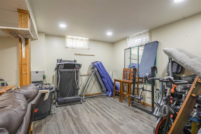 406 NW Kimberly Ln, Ankeny, IA 50023 - workout room featuring wood finished floors and recessed lighting