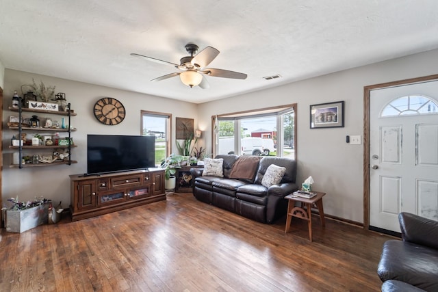 225 NW 50th Pl, Des Moines, IA 50313 - living area featuring a ceiling fan and hardwood / wood-style floors