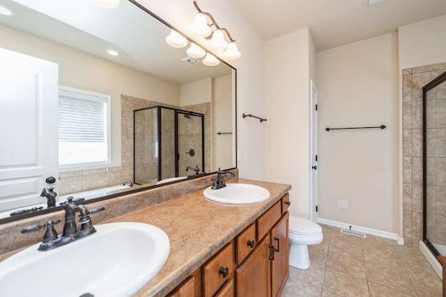 1420 Hannah Ln, Waukee, IA 50263 - full bath with a stall shower, double vanity, toilet, and tile patterned floors