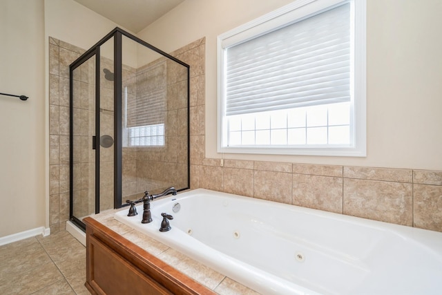 1420 Hannah Ln, Waukee, IA 50263 - bathroom with a stall shower, a whirlpool tub, tile patterned floors, and baseboards