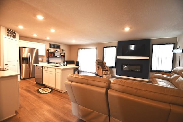 2010 N 7th St, Indianola, IA 50125 - living area featuring recessed lighting, light wood-type flooring, and a fireplace