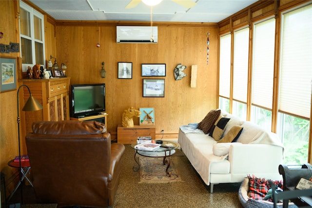 320 E 3rd St S, Newton, IA 50208 - living area featuring a wall mounted air conditioner and a ceiling fan