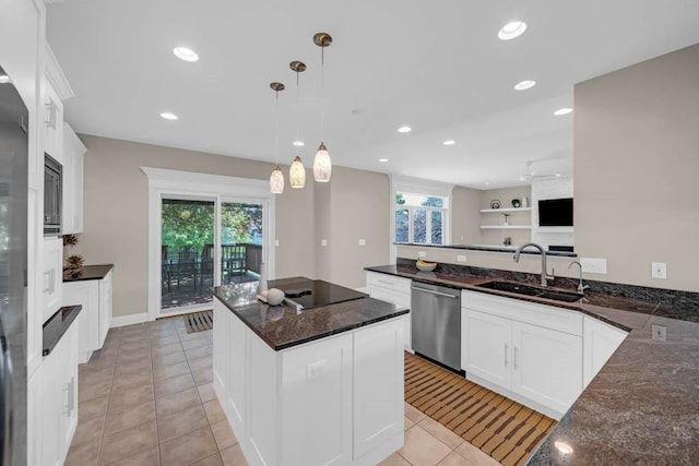 947 11th Ave SE, Altoona, IA 50009 - kitchen with black appliances, a sink, healthy amount of natural light, white cabinets, and recessed lighting