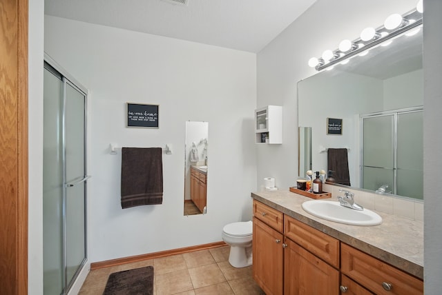 545 Maggie Ln, Altoona, IA 50009 - full bathroom with a shower stall, vanity, tile patterned floors, toilet, and baseboards