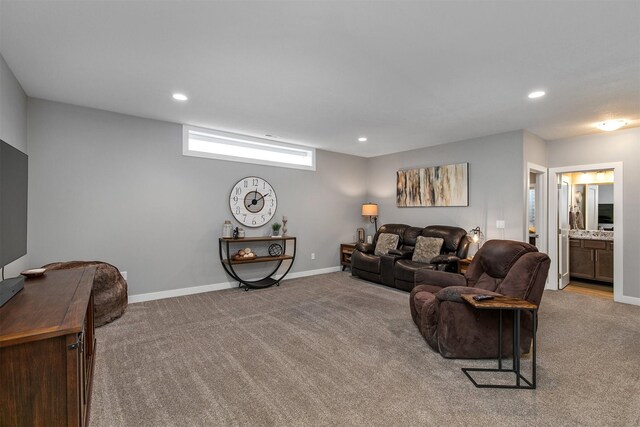 1350 97th St, West Des Moines, IA 50266 - living room featuring carpet flooring, recessed lighting, and baseboards