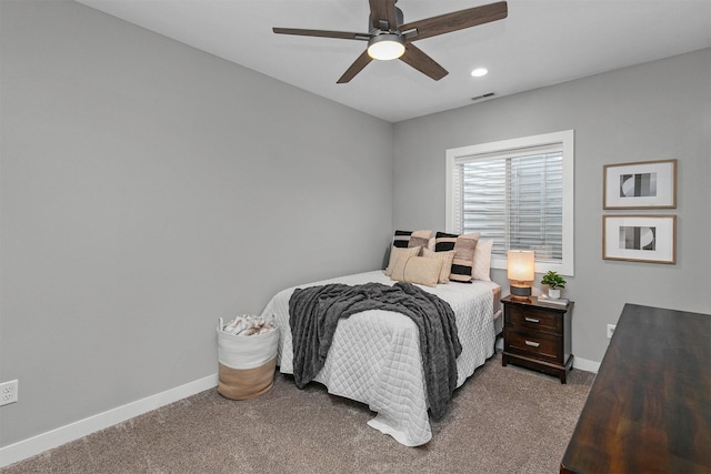 1350 97th St, West Des Moines, IA 50266 - carpeted bedroom featuring baseboards, recessed lighting, and ceiling fan